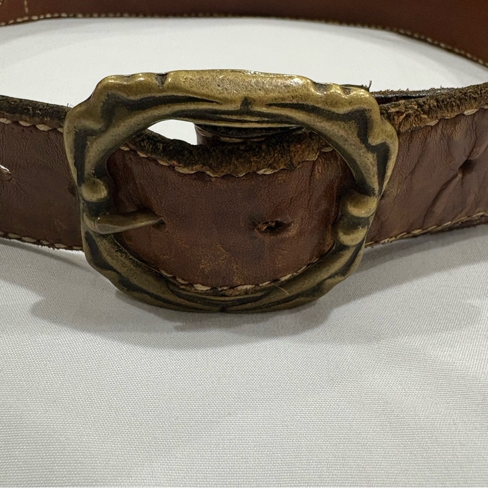 Vintage Men's Brown Leather Belt with Antiqued Brass Buckle Vikings Handmade USA